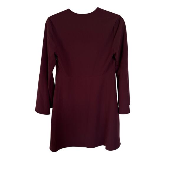 Halston Heritage Wine Red Flare Sleeve V-Neck Babydoll Mini Dress Size 2 - Picture 3 of 9